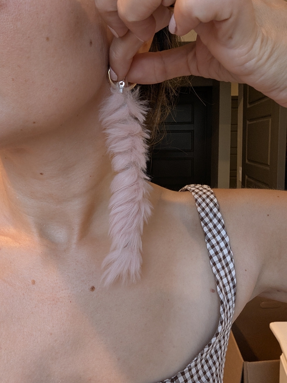 Pink Rabbit-Fur Drop Earring – Women Accessories